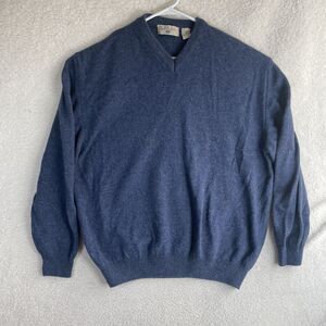 Vintage Fargo Sweater Mens XL Blue Wool Blend V Neck Dad Grandpa Casual